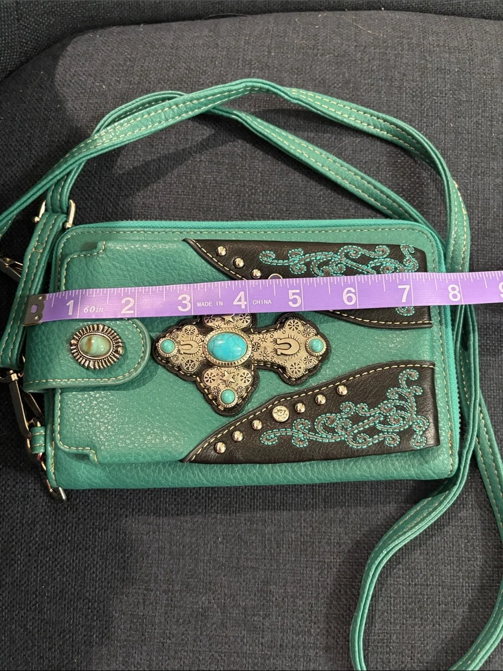 American Bling Turquoise Cross Accent Crossbody Wallet
